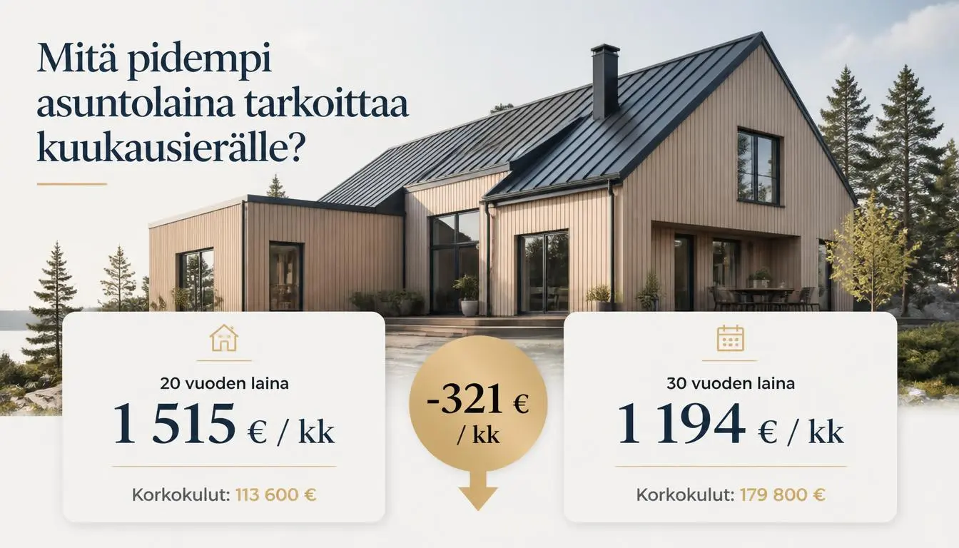 Mitä pidempi asuntolaina tarkoittaa kuukausierälle?